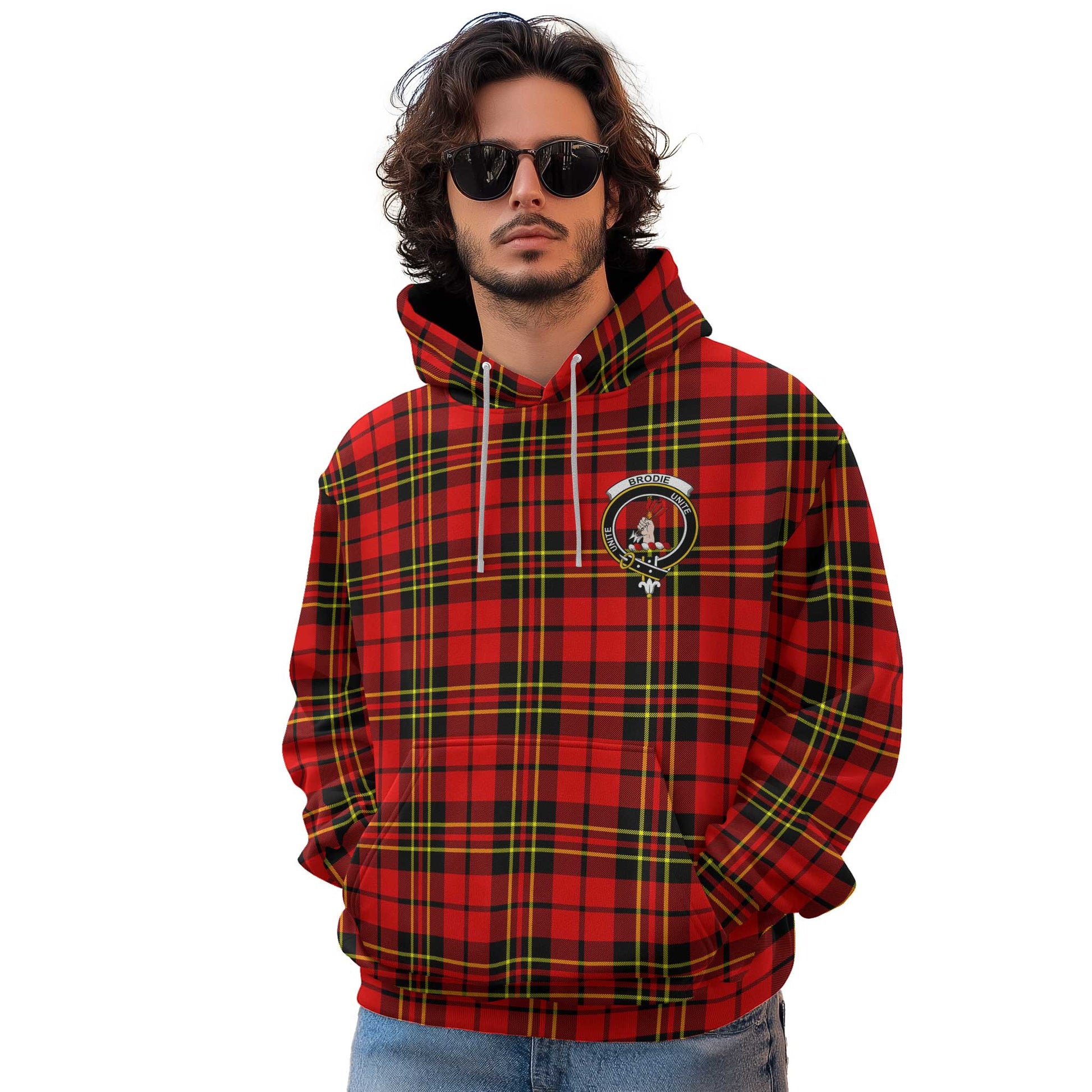 Clan Brodie Tartan Men Hoodie Crest And Plaid Basic Style