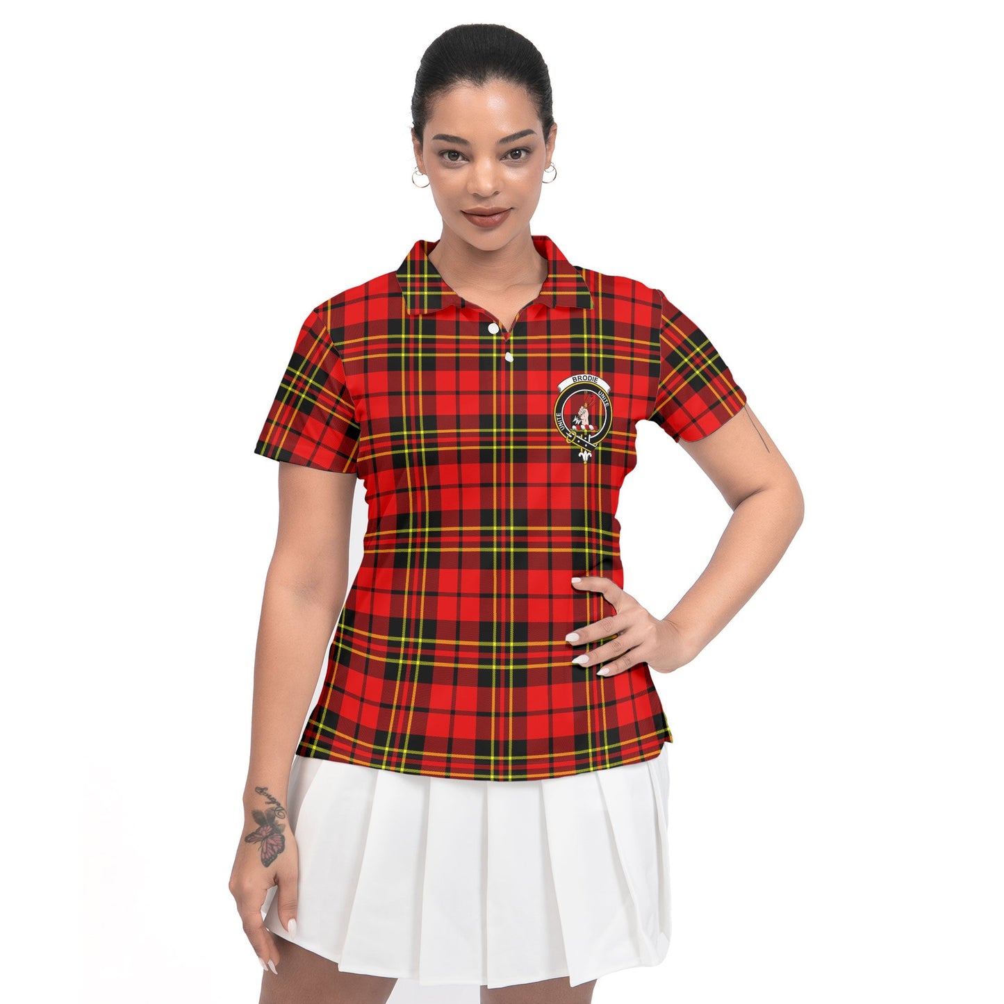 Clan Brodie Tartan Women Polo Shirt Crest And Plaid Basic Style