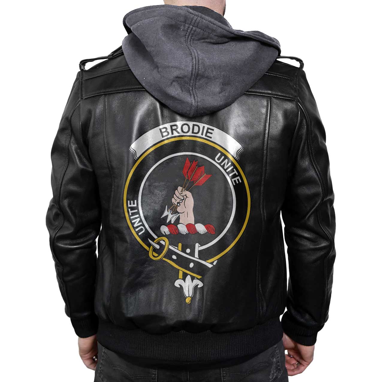 Clan Brodie Tartan Zip Leather Jacket Crest And Plaid Basic Style