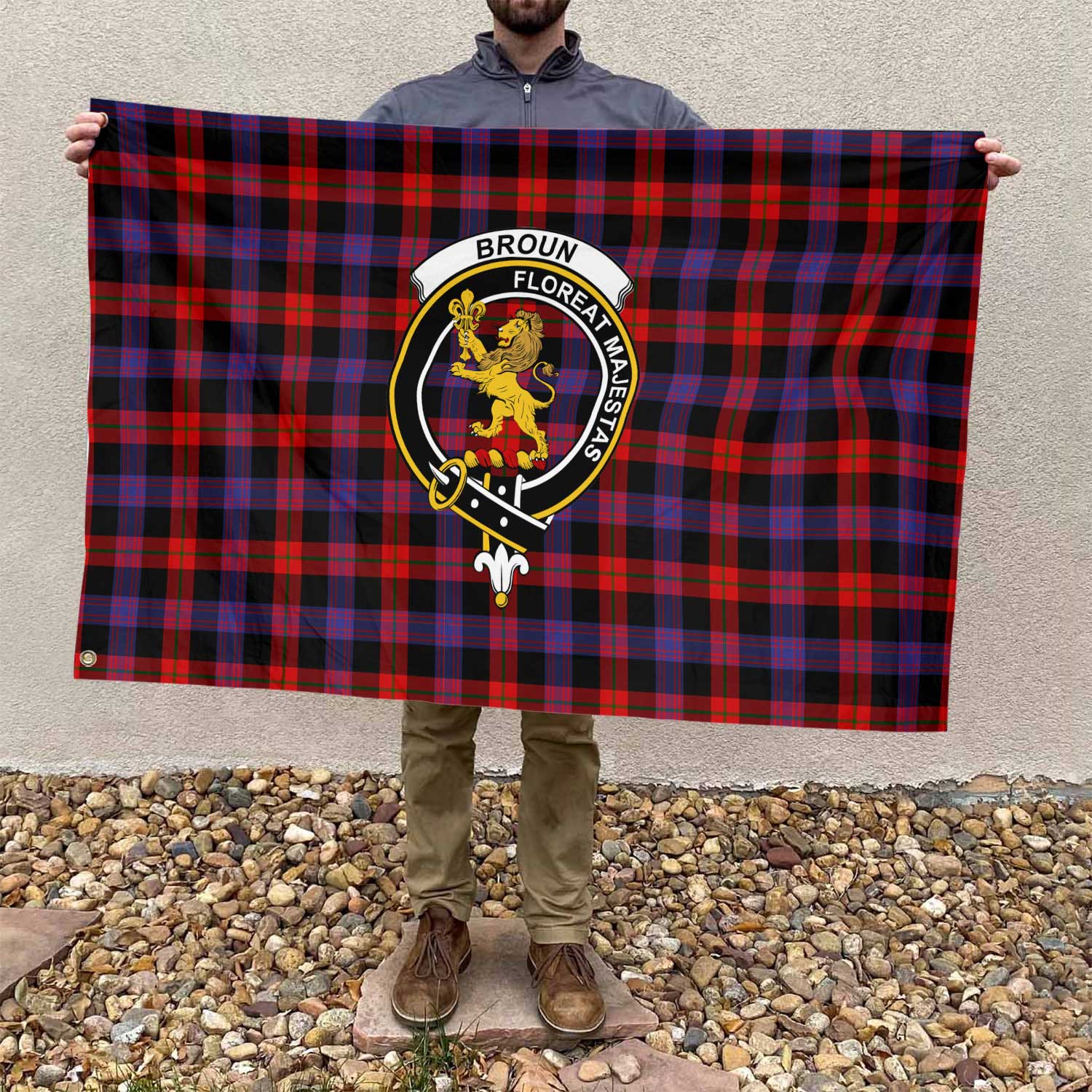 Clan Broun Tartan Flag Crest And Plaid Basic Style