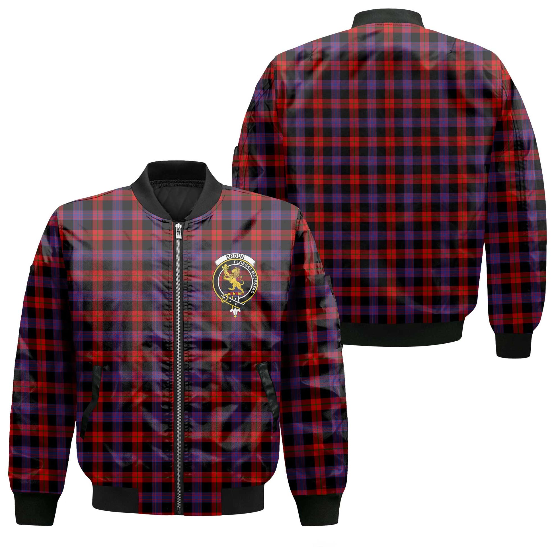 Clan Broun Tartan Men Bomber Jacket Crest And Plaid Basic Style