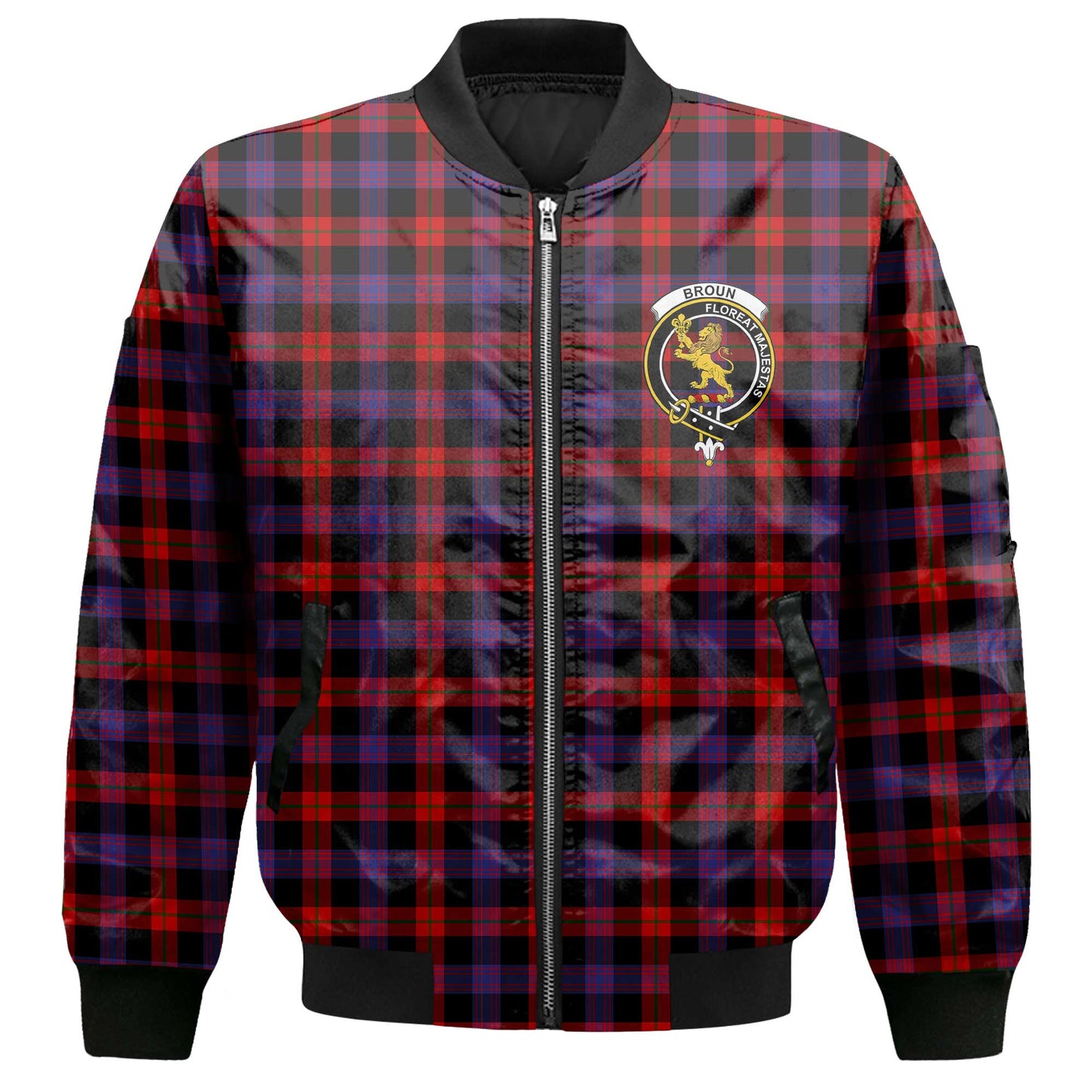 Clan Broun Tartan Men Bomber Jacket Crest And Plaid Basic Style