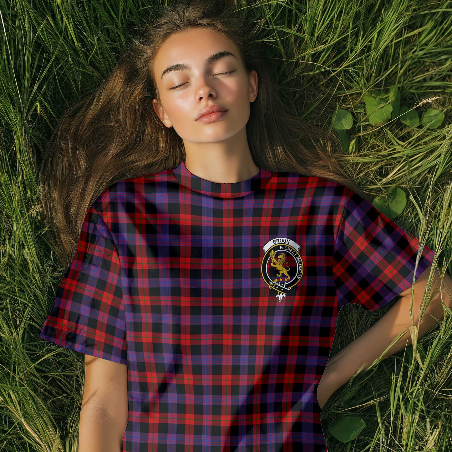 Clan Broun Tartan Women T Shirt Crest And Plaid Basic Style