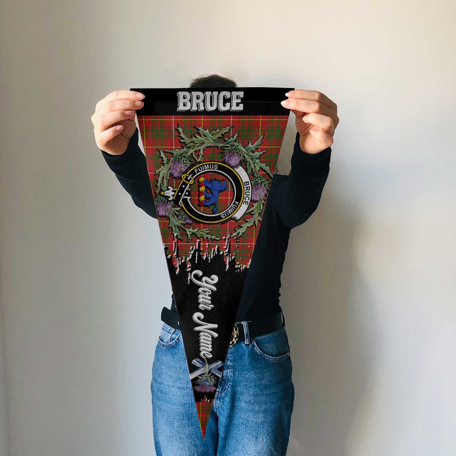 Clan Bruce Tartan Felt Pennant Crest And Plaid Basic Style