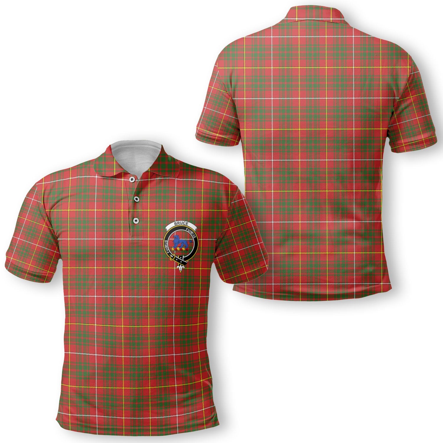 Clan Bruce Tartan Golf Men Polo Shirt Crest And Plaid Basic Style