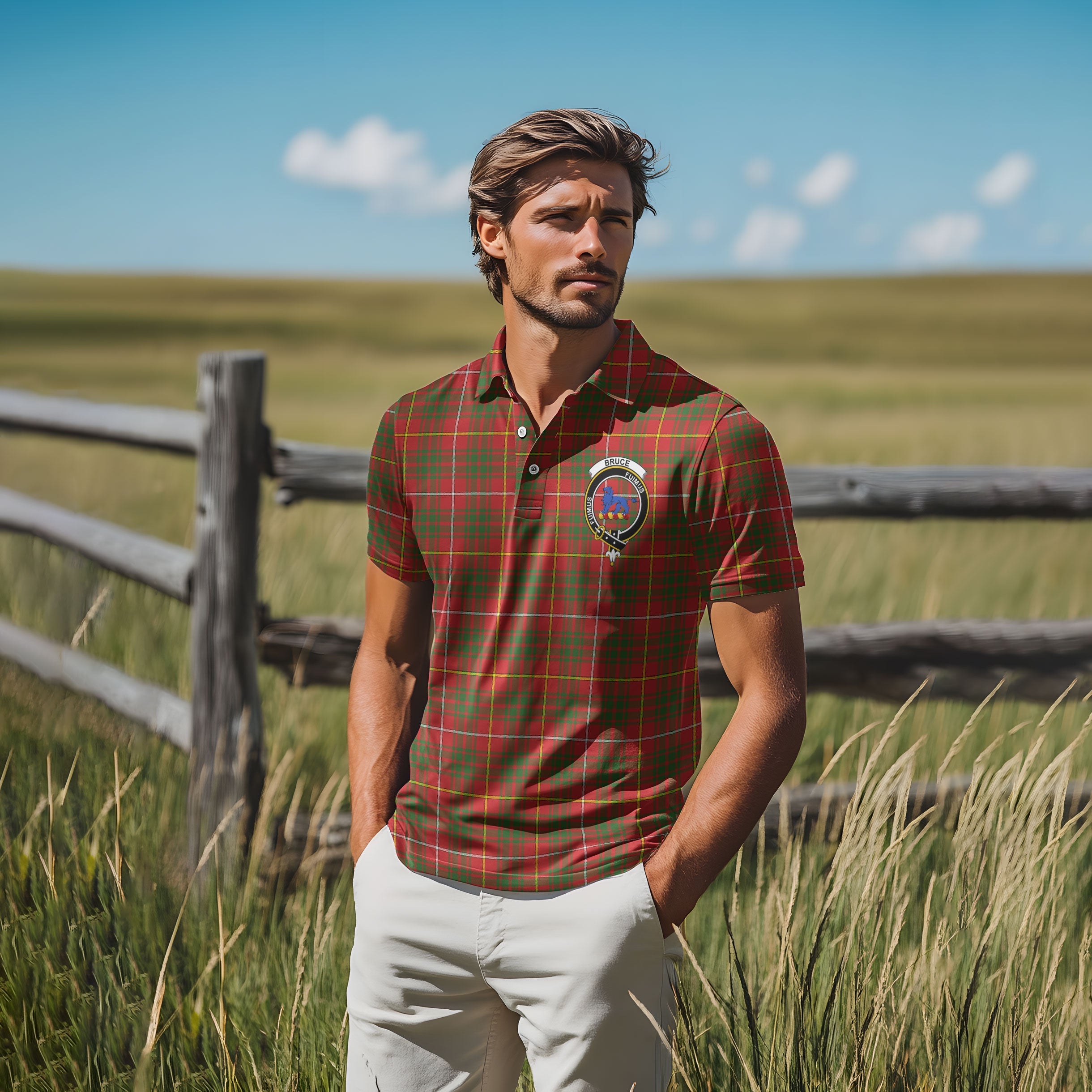 Clan Bruce Tartan Golf Men Polo Shirt Crest And Plaid Basic Style