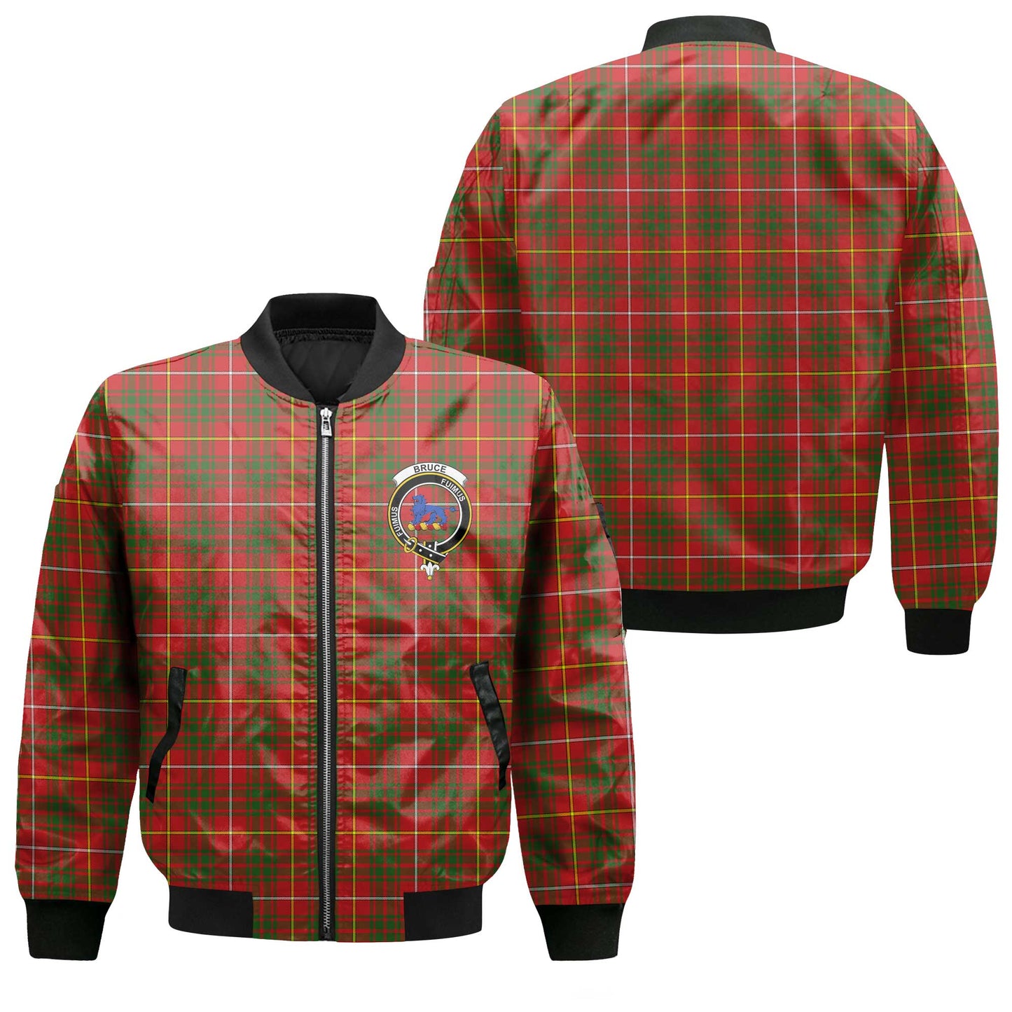 Clan Bruce Tartan Men Bomber Jacket Crest And Plaid Basic Style