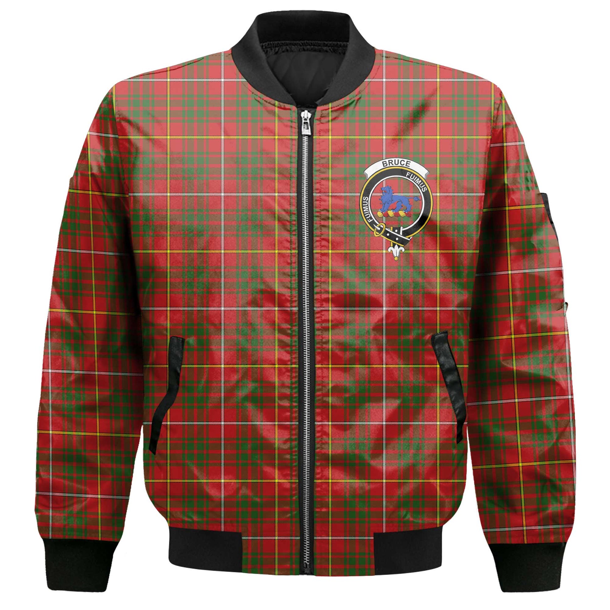 Clan Bruce Tartan Men Bomber Jacket Crest And Plaid Basic Style