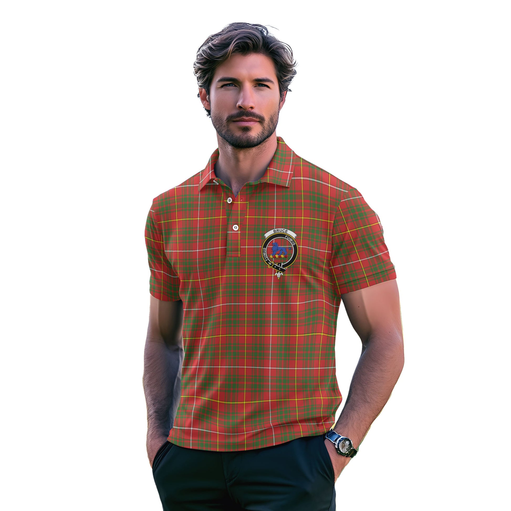 Clan Bruce Tartan Men Polo Shirt Crest And Plaid Basic Style