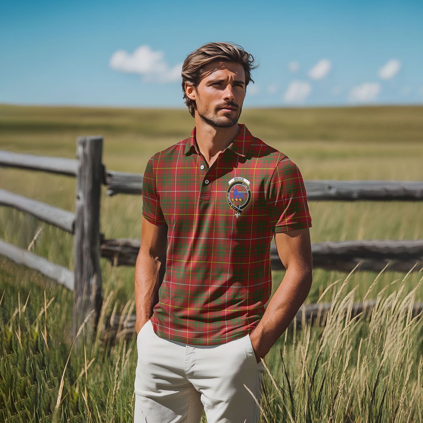 Clan Bruce Tartan Men Polo Shirt Crest And Plaid Basic Style