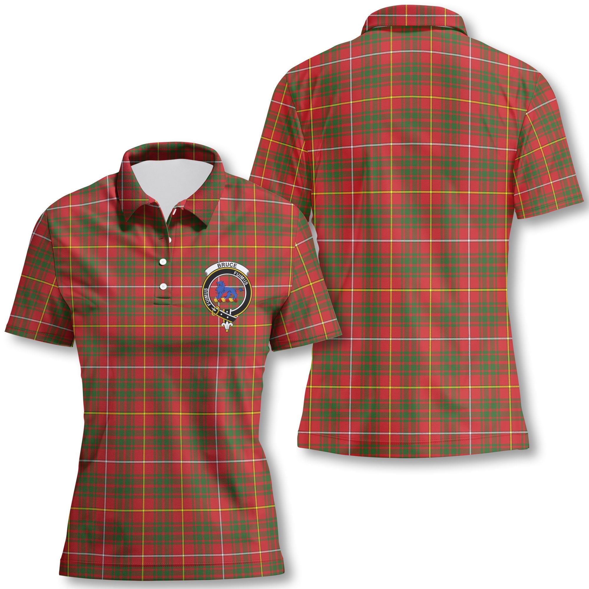 Clan Bruce Tartan Women Polo Shirt Crest And Plaid Basic Style
