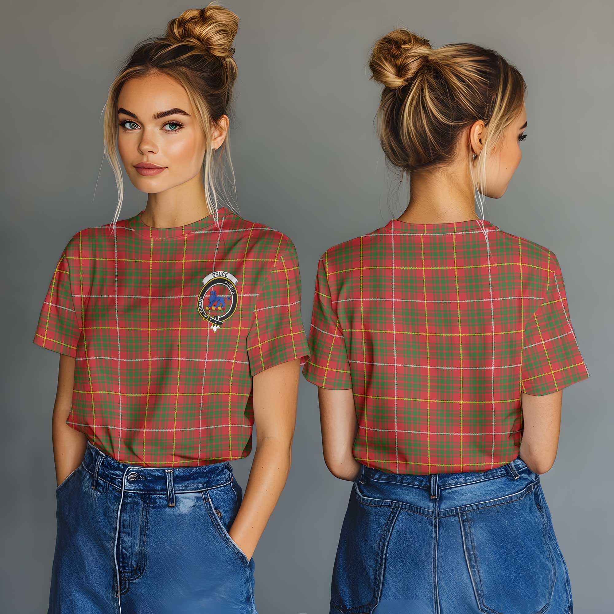 Clan Bruce Tartan Women T Shirt Crest And Plaid Basic Style