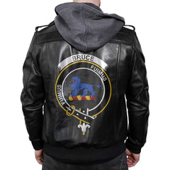 Clan Bruce Tartan Zip Leather Jacket Crest And Plaid Basic Style