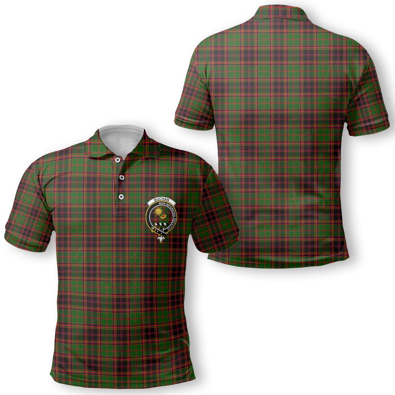 Clan Buchan Tartan Golf Men Polo Shirt Crest And Plaid Basic Style