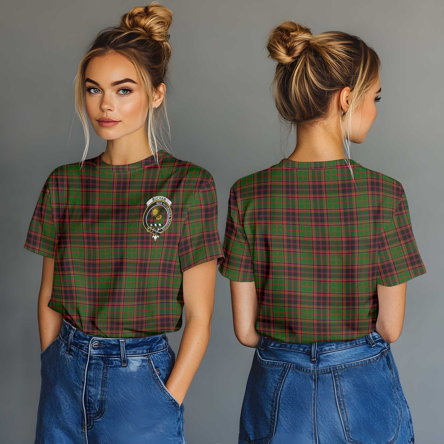 Clan Buchan Tartan Women T Shirt Crest And Plaid Basic Style