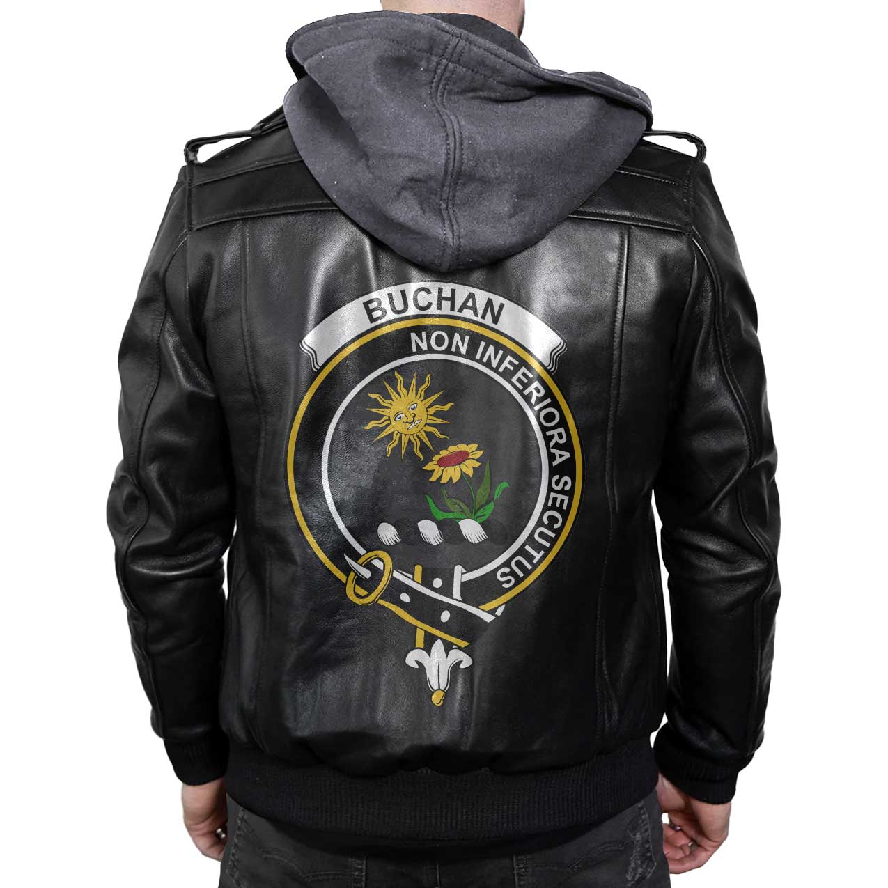 Clan Buchan Tartan Zip Leather Jacket Crest And Plaid Basic Style