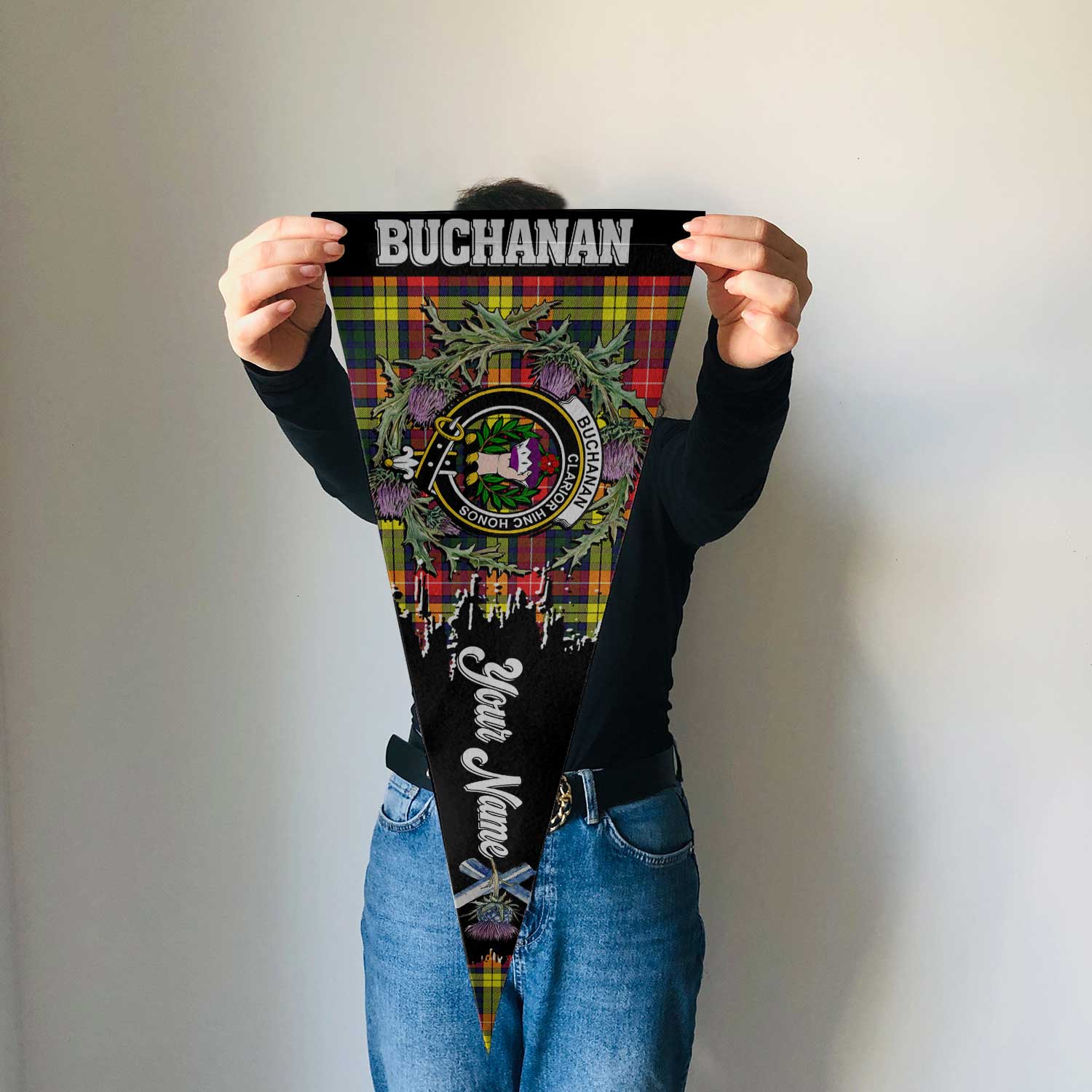 Clan Buchanan Tartan Felt Pennant Crest And Plaid Basic Style