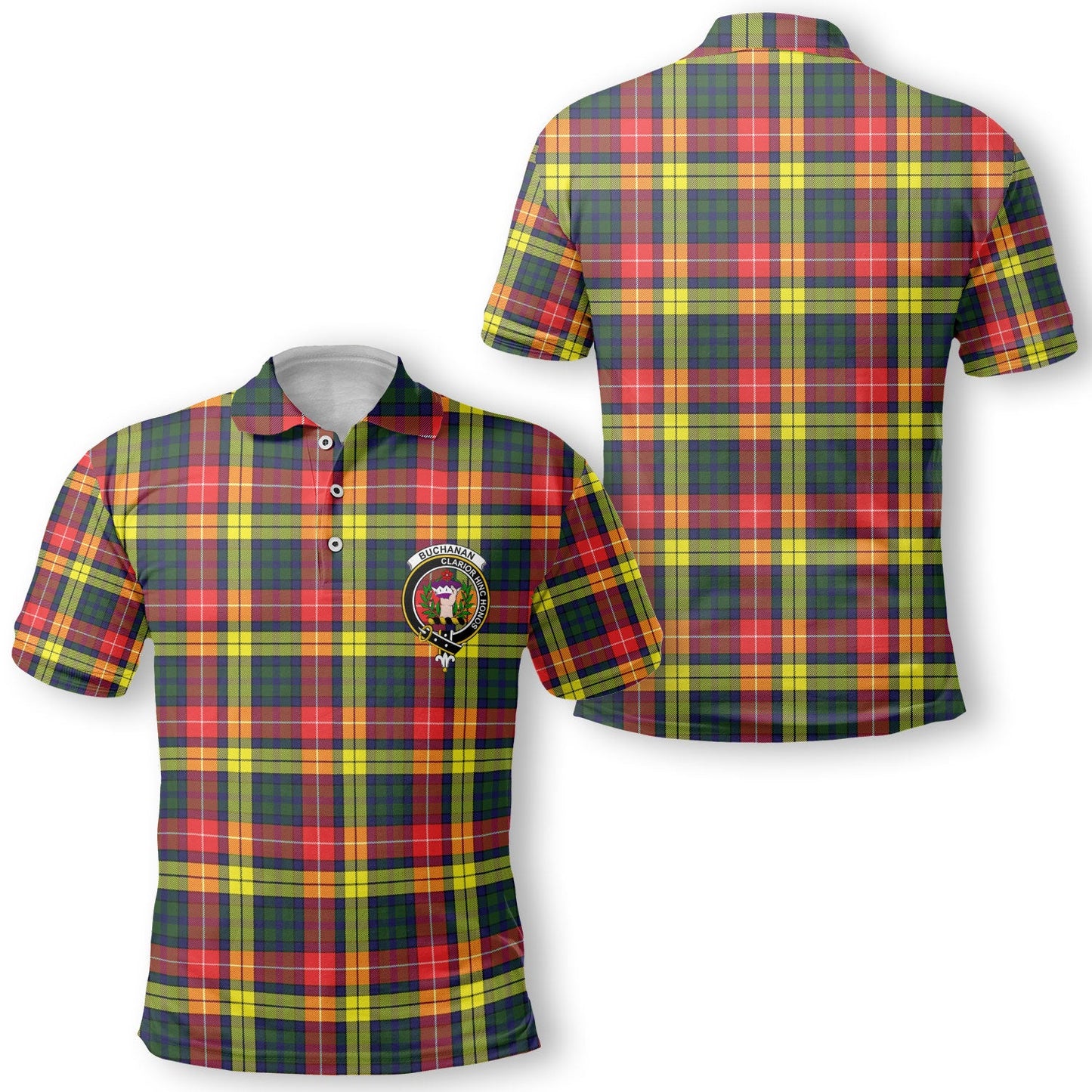 Clan Buchanan Tartan Golf Men Polo Shirt Crest And Plaid Basic Style