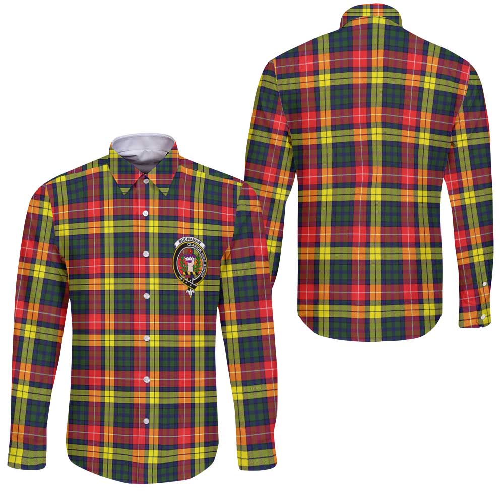 Clan Buchanan Tartan Long Sleeve Button Shirt Crest And Plaid Basic Style