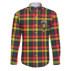 Clan Buchanan Tartan Long Sleeve Button Shirt Crest And Plaid Basic Style