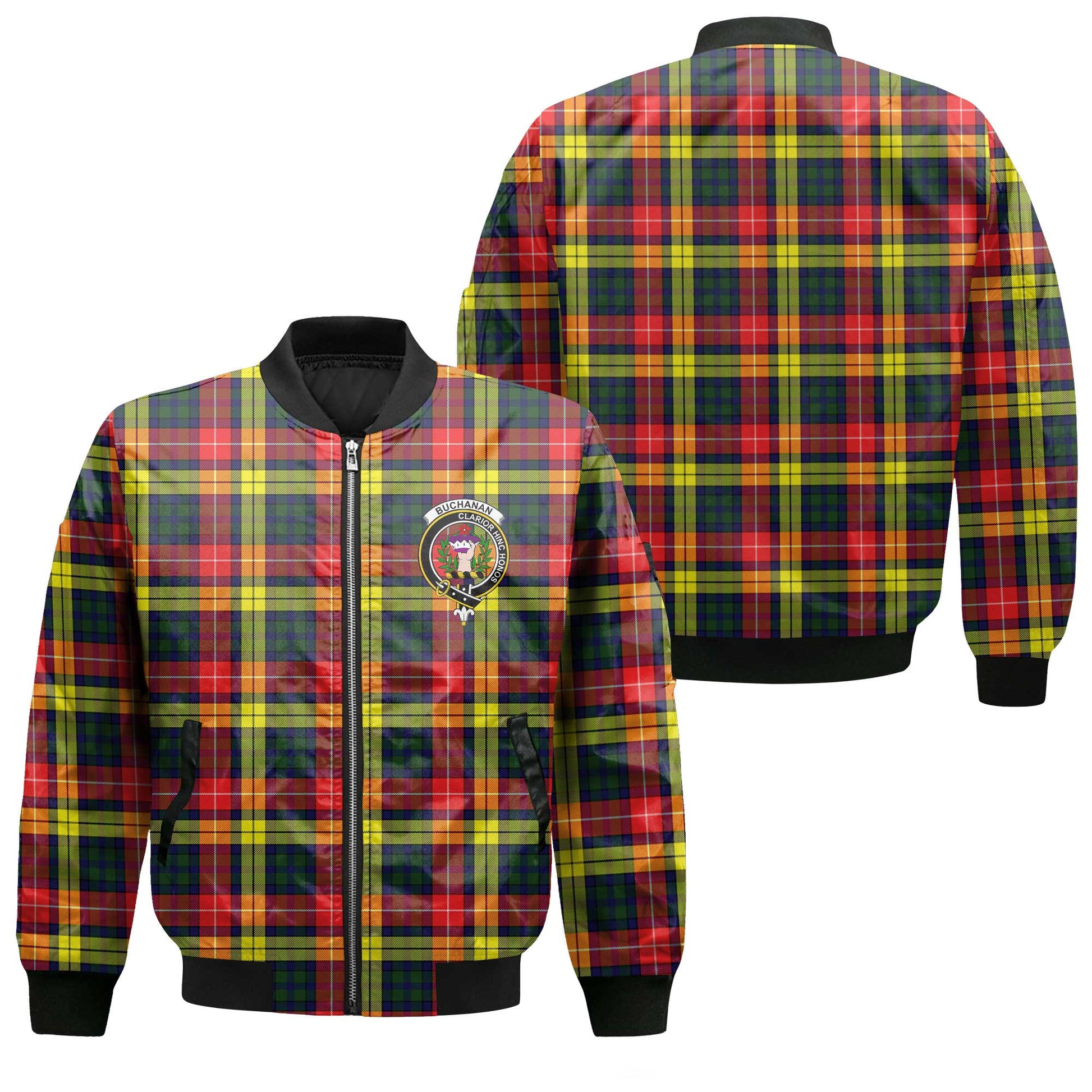 Clan Buchanan Tartan Men Bomber Jacket Crest And Plaid Basic Style