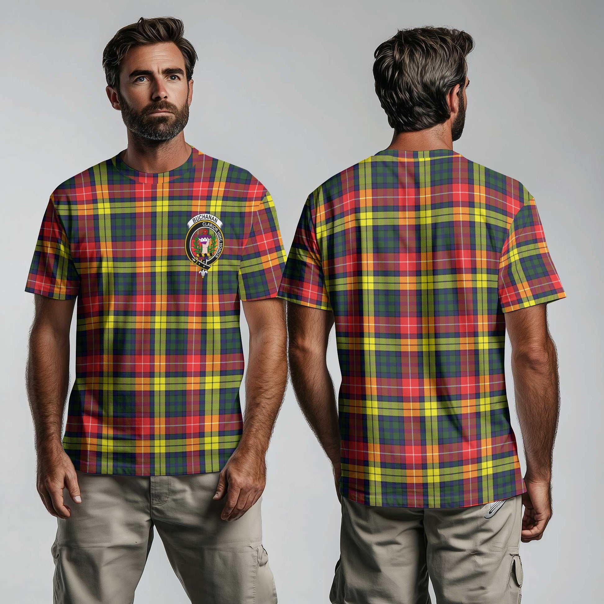 Clan Buchanan Tartan Men T Shirt Crest And Plaid Basic Style