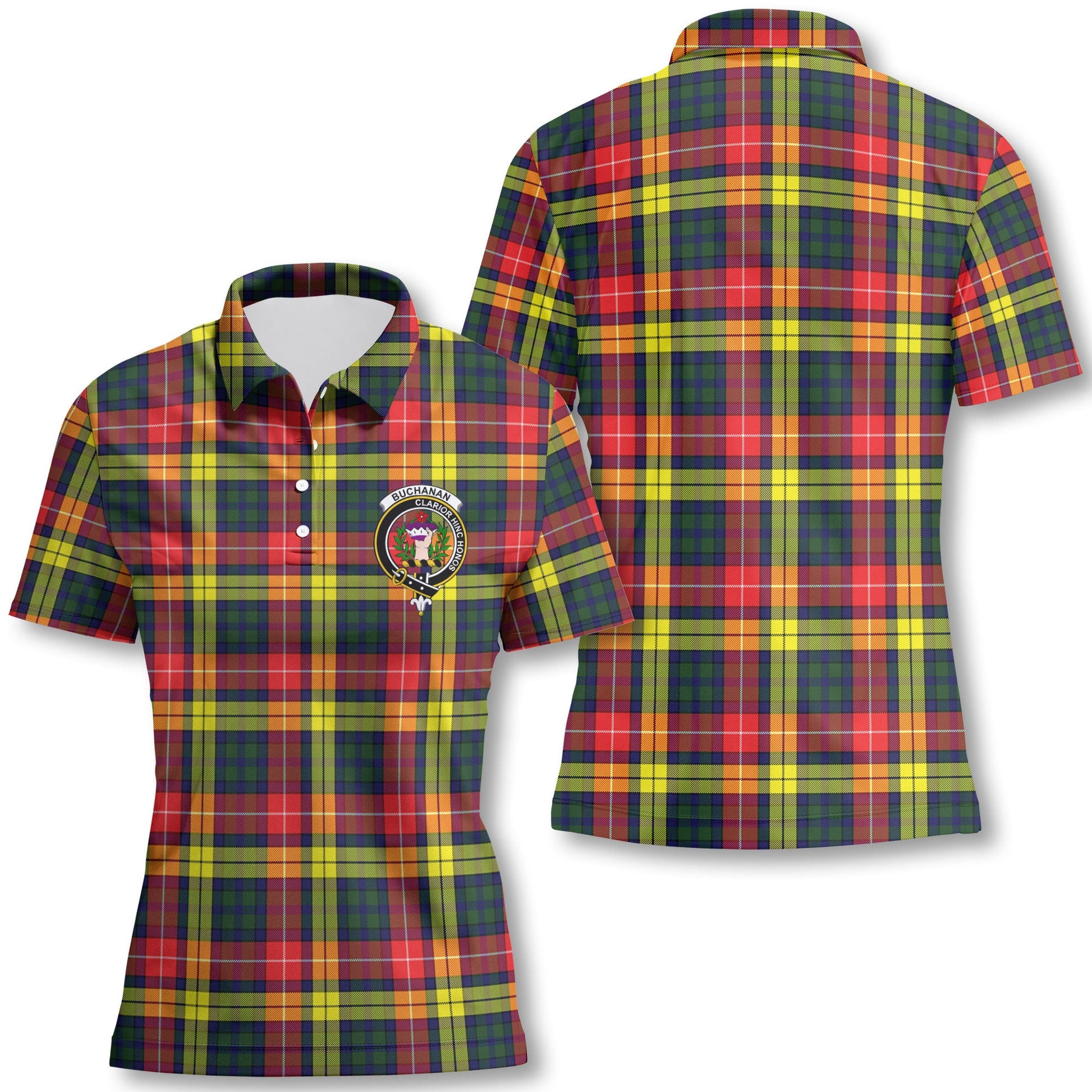 Clan Buchanan Tartan Women Polo Shirt Crest And Plaid Basic Style