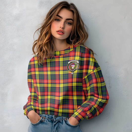 Clan Buchanan Tartan Women Sweatshirt Crest And Plaid Basic Style