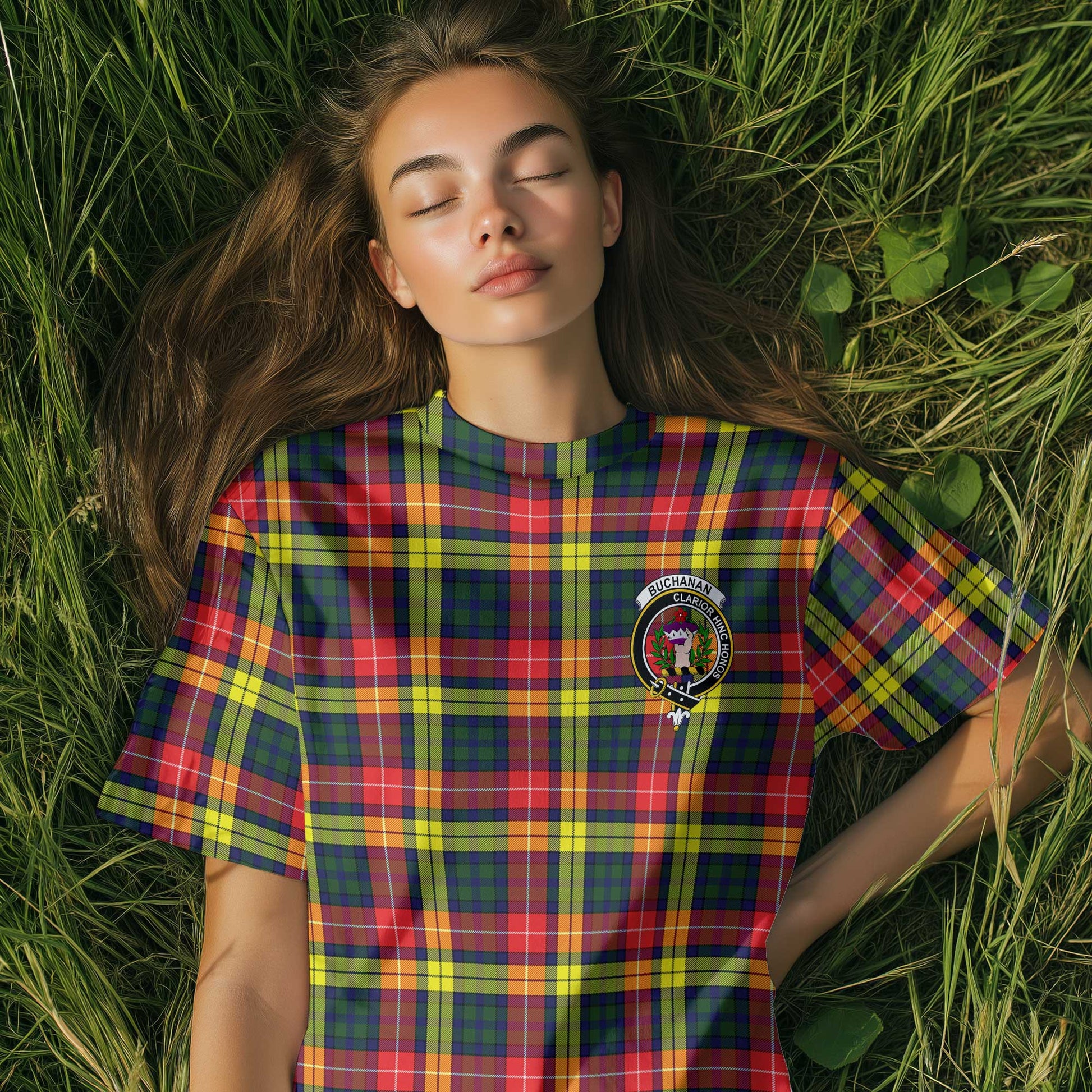 Clan Buchanan Tartan Women T Shirt Crest And Plaid Basic Style