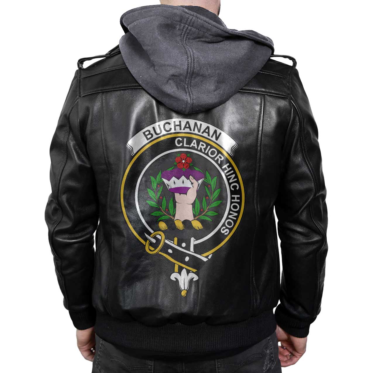 Clan Buchanan Tartan Zip Leather Jacket Crest And Plaid Basic Style