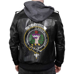 Clan Buchanan Tartan Zip Leather Jacket Crest And Plaid Basic Style