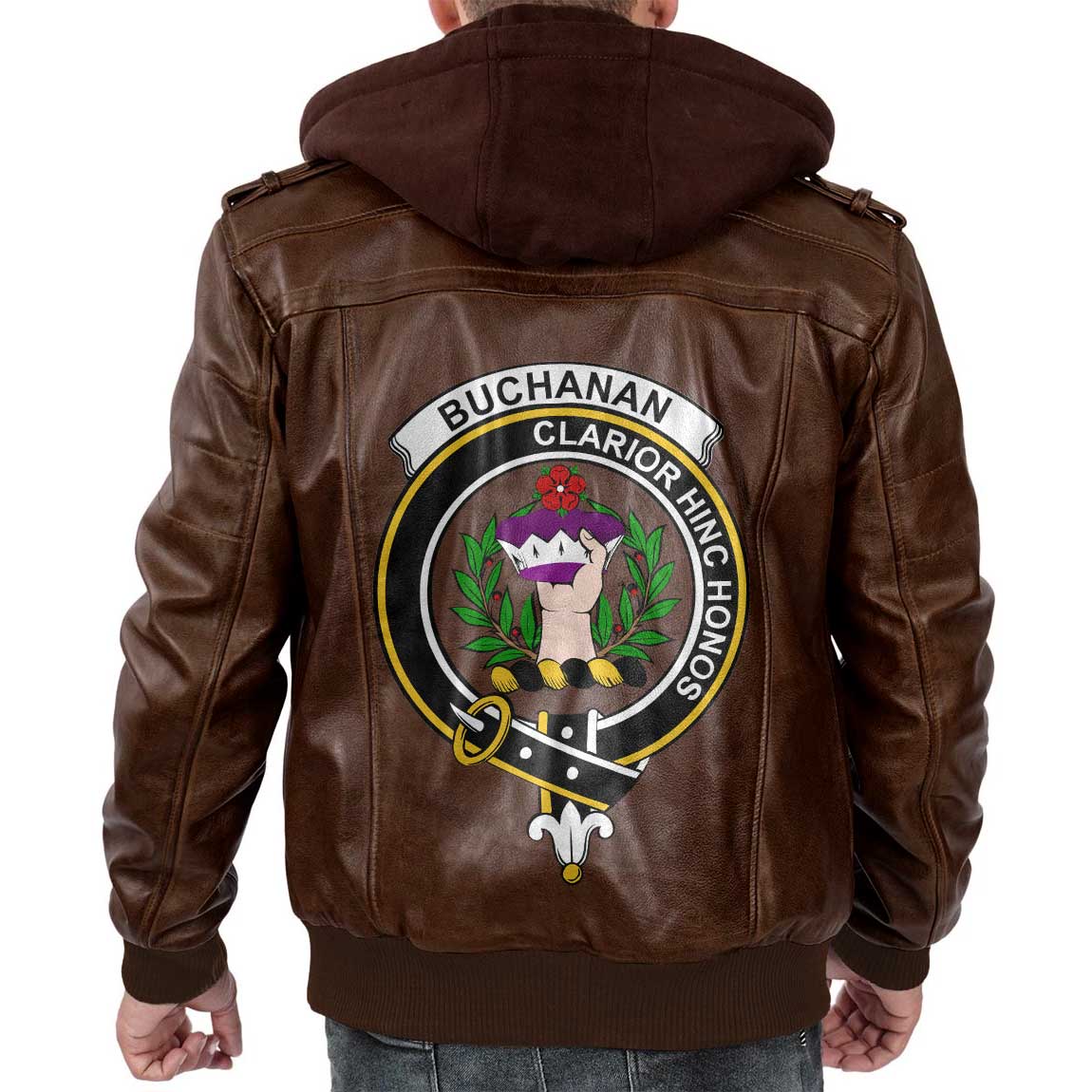 Clan Buchanan Tartan Zip Leather Jacket Crest And Plaid Basic Style
