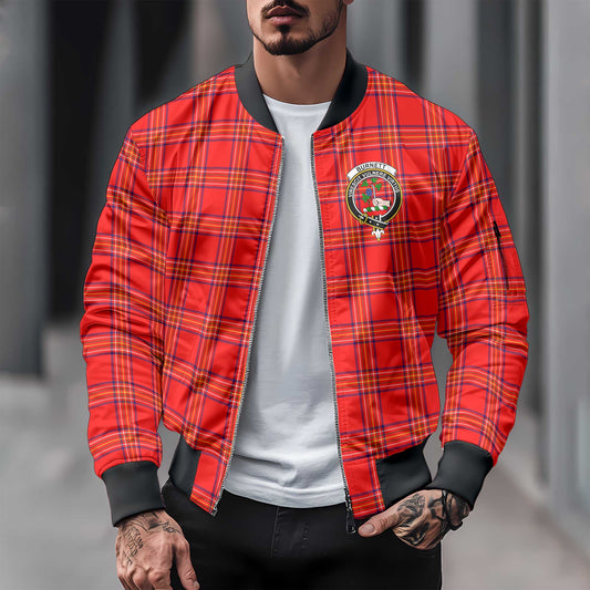 Clan Burnett Tartan Men Bomber Jacket Crest And Plaid Basic Style