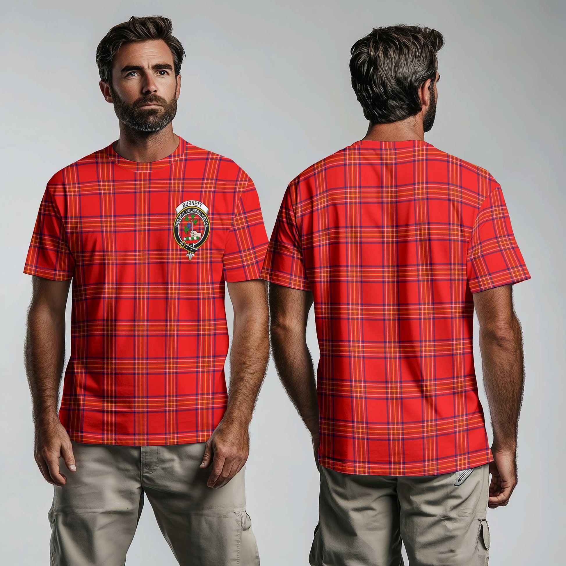 Clan Burnett Tartan Men T Shirt Crest And Plaid Basic Style