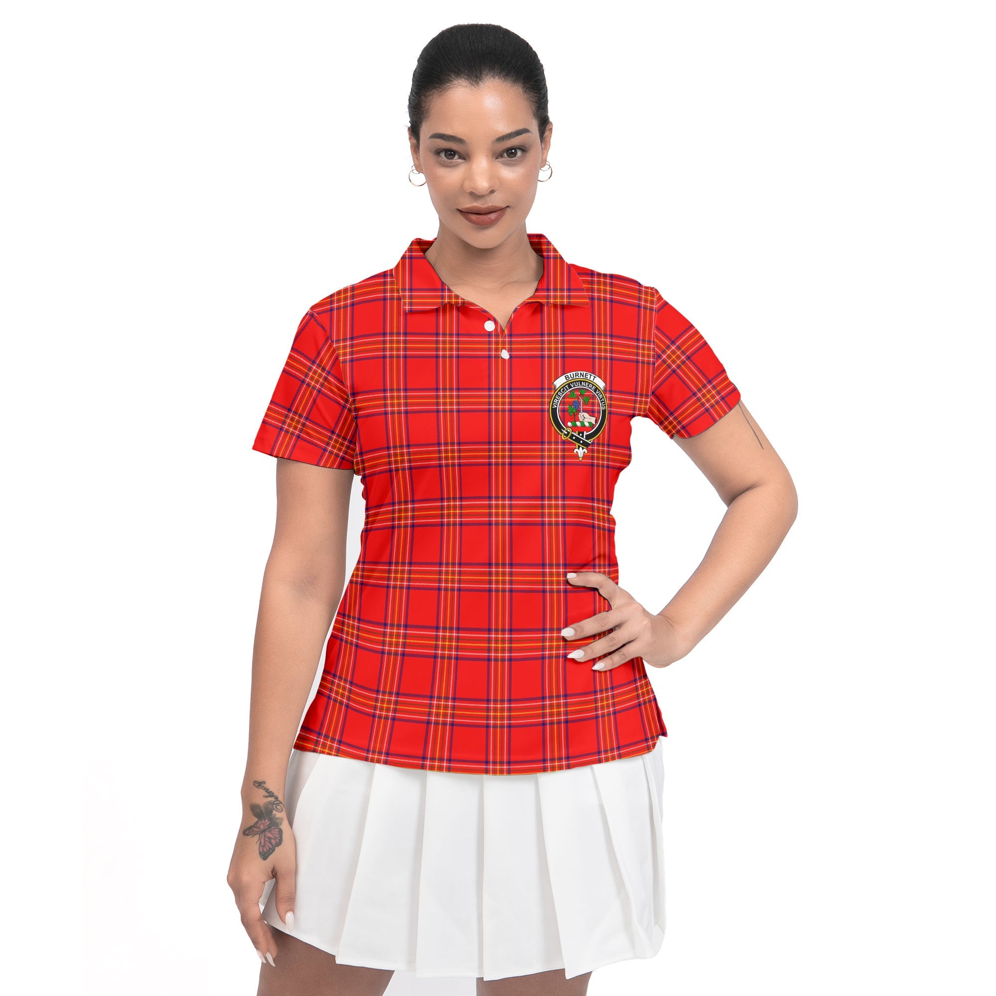 Clan Burnett Tartan Women Polo Shirt Crest And Plaid Basic Style