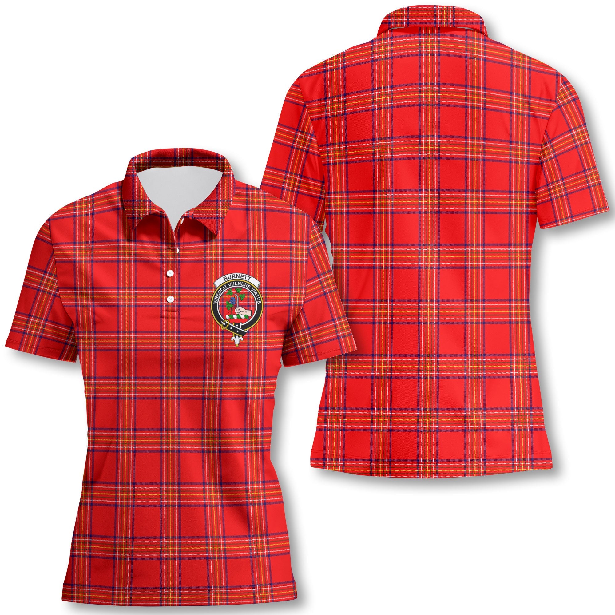Clan Burnett Tartan Women Polo Shirt Crest And Plaid Basic Style