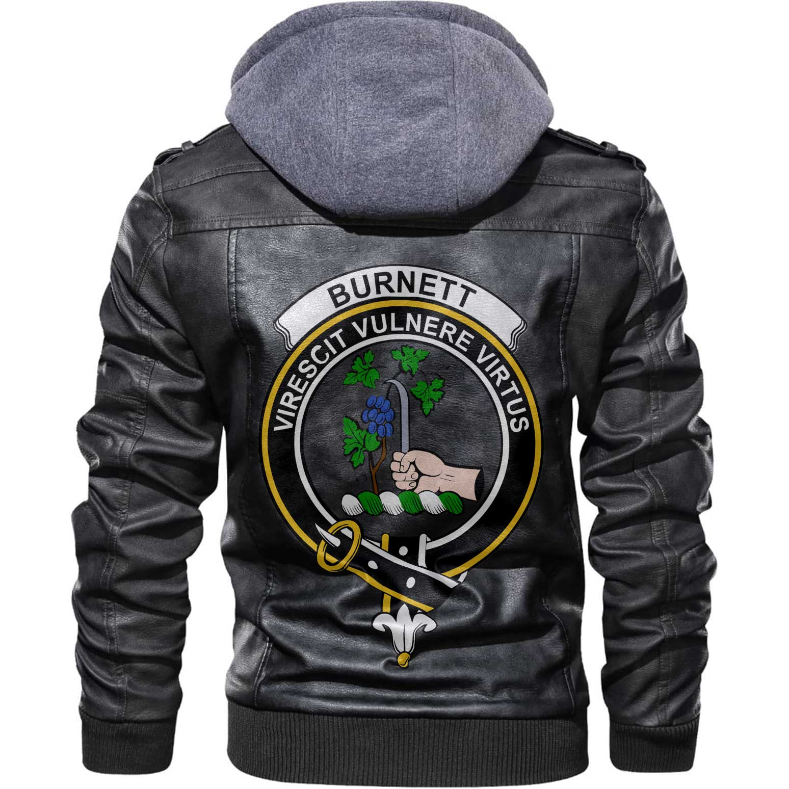 Clan Burnett Tartan Zip Leather Jacket Crest And Plaid Basic Style
