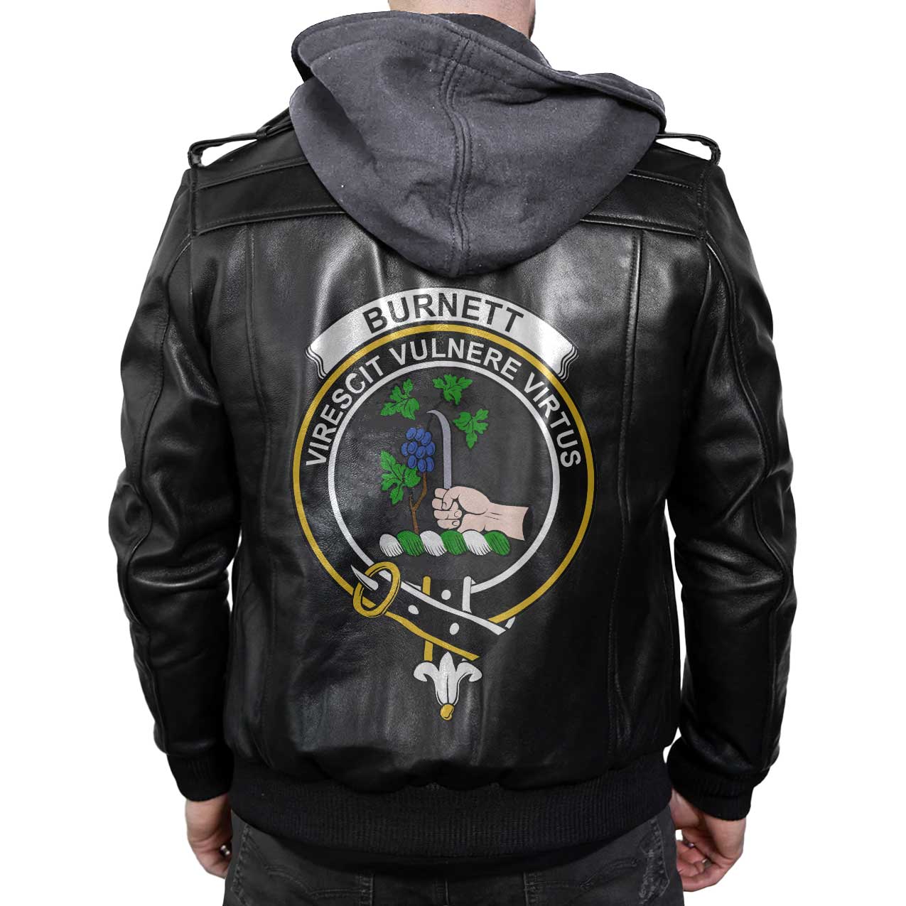 Clan Burnett Tartan Zip Leather Jacket Crest And Plaid Basic Style