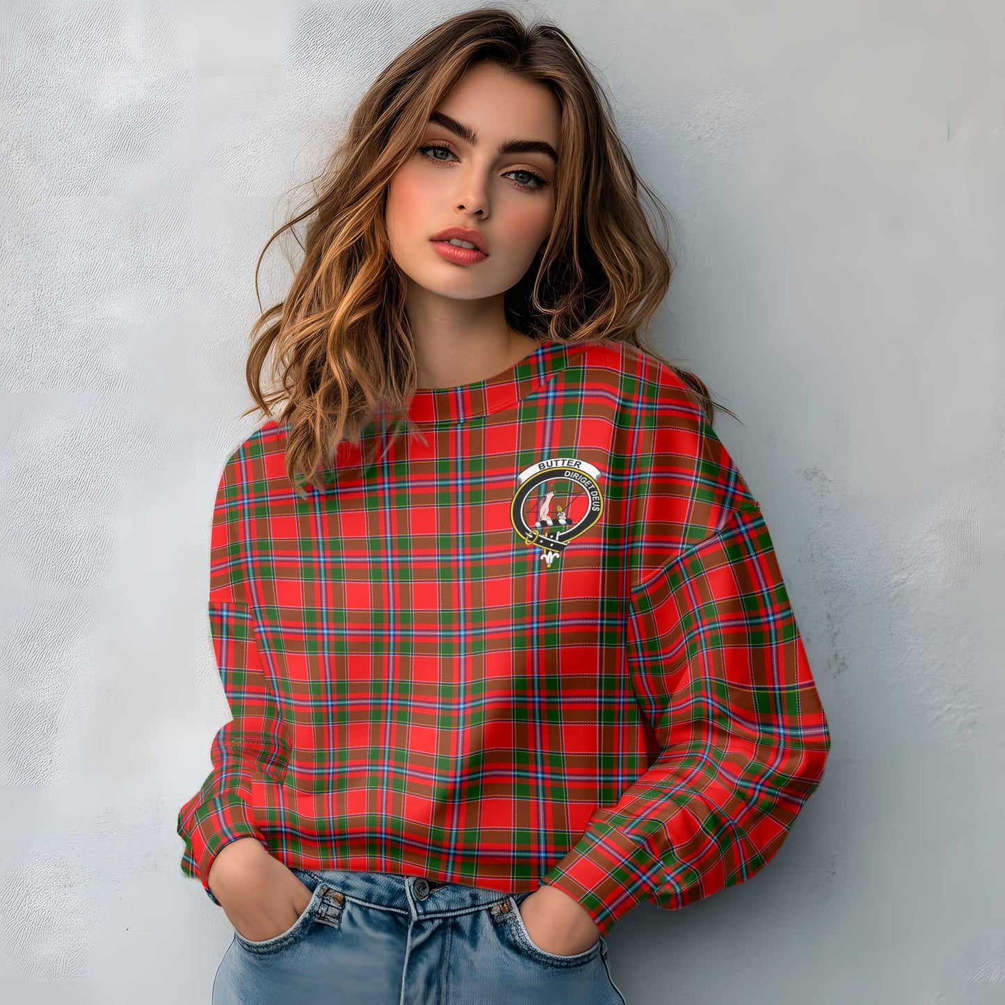 Clan Butter Tartan Women Sweatshirt Crest And Plaid Basic Style