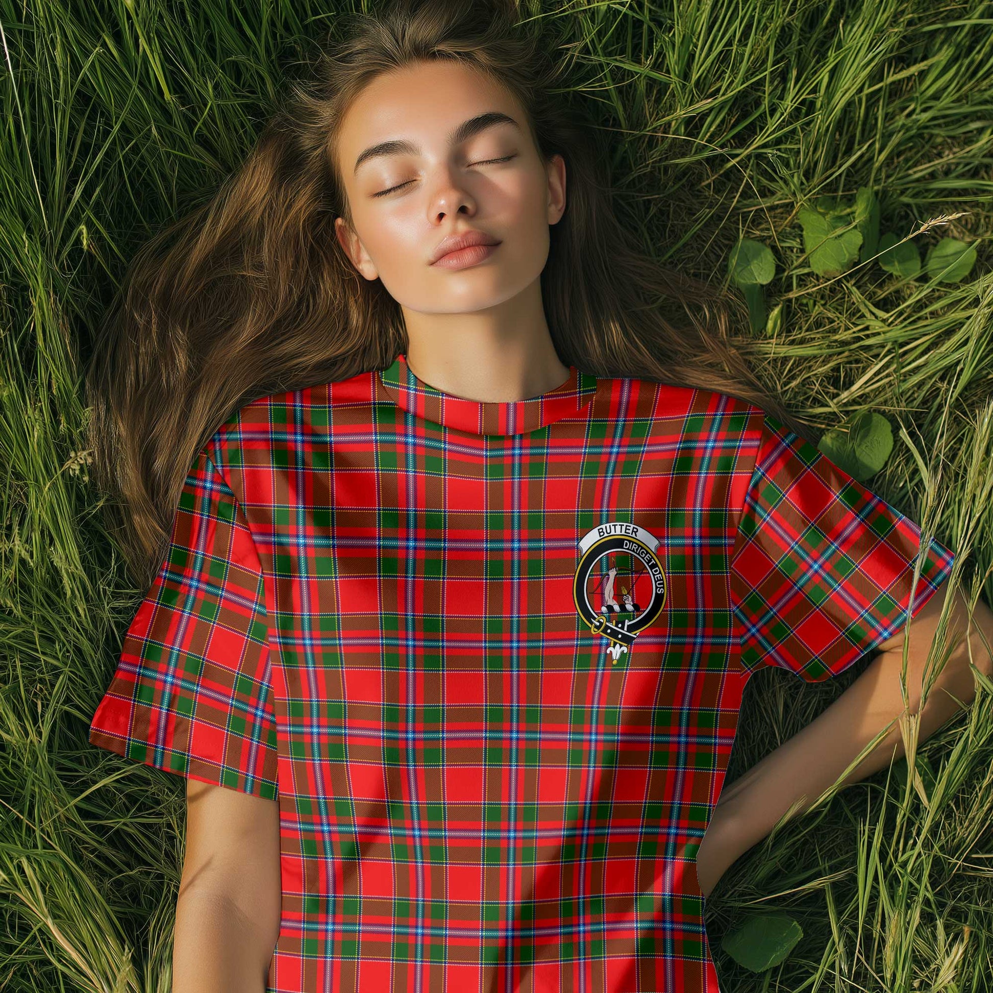 Clan Butter Tartan Women T Shirt Crest And Plaid Basic Style