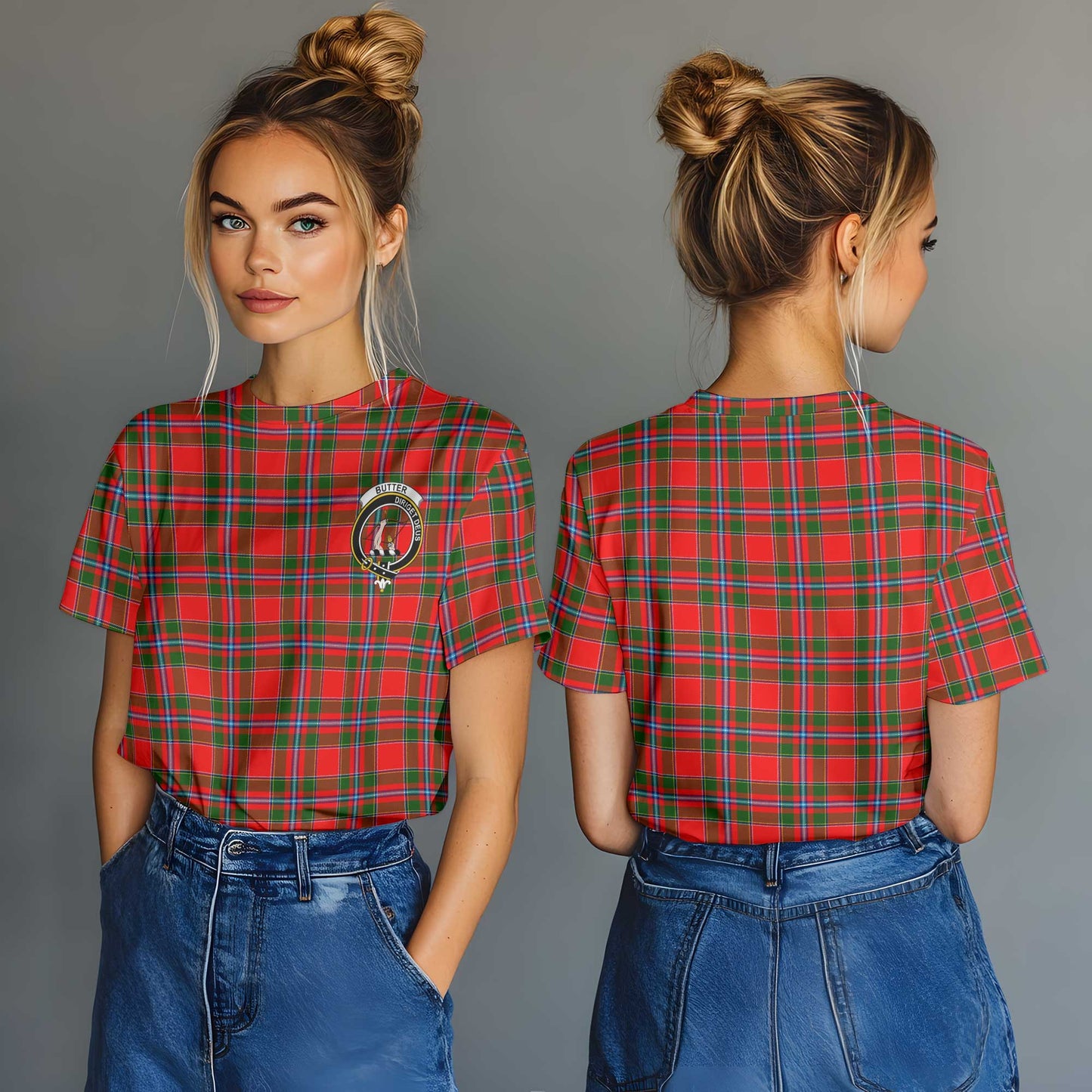 Clan Butter Tartan Women T Shirt Crest And Plaid Basic Style