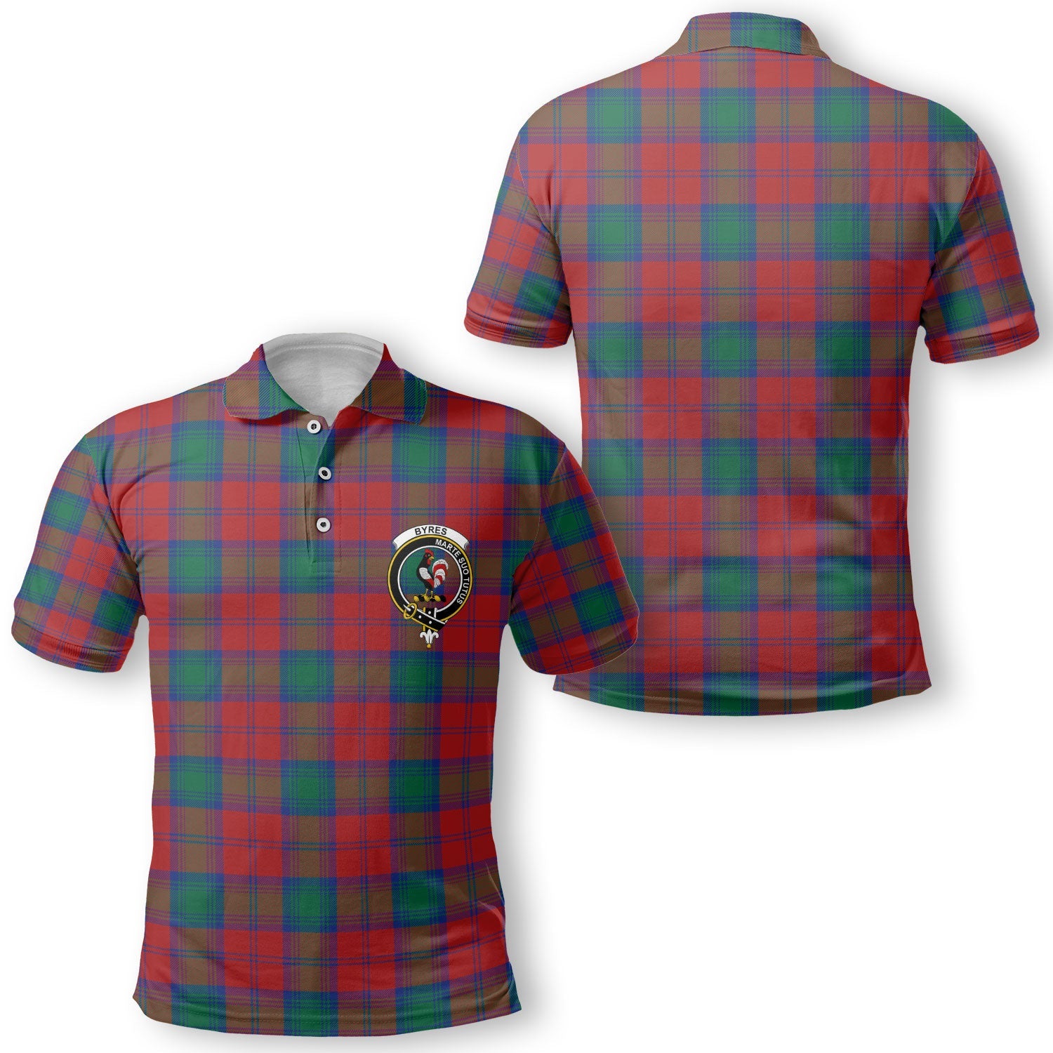 Clan Byres Tartan Golf Men Polo Shirt Crest And Plaid Basic Style