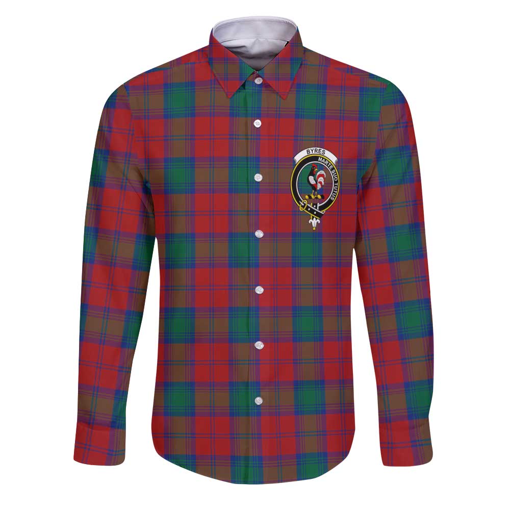 Clan Byres Tartan Long Sleeve Button Shirt Crest And Plaid Basic Style