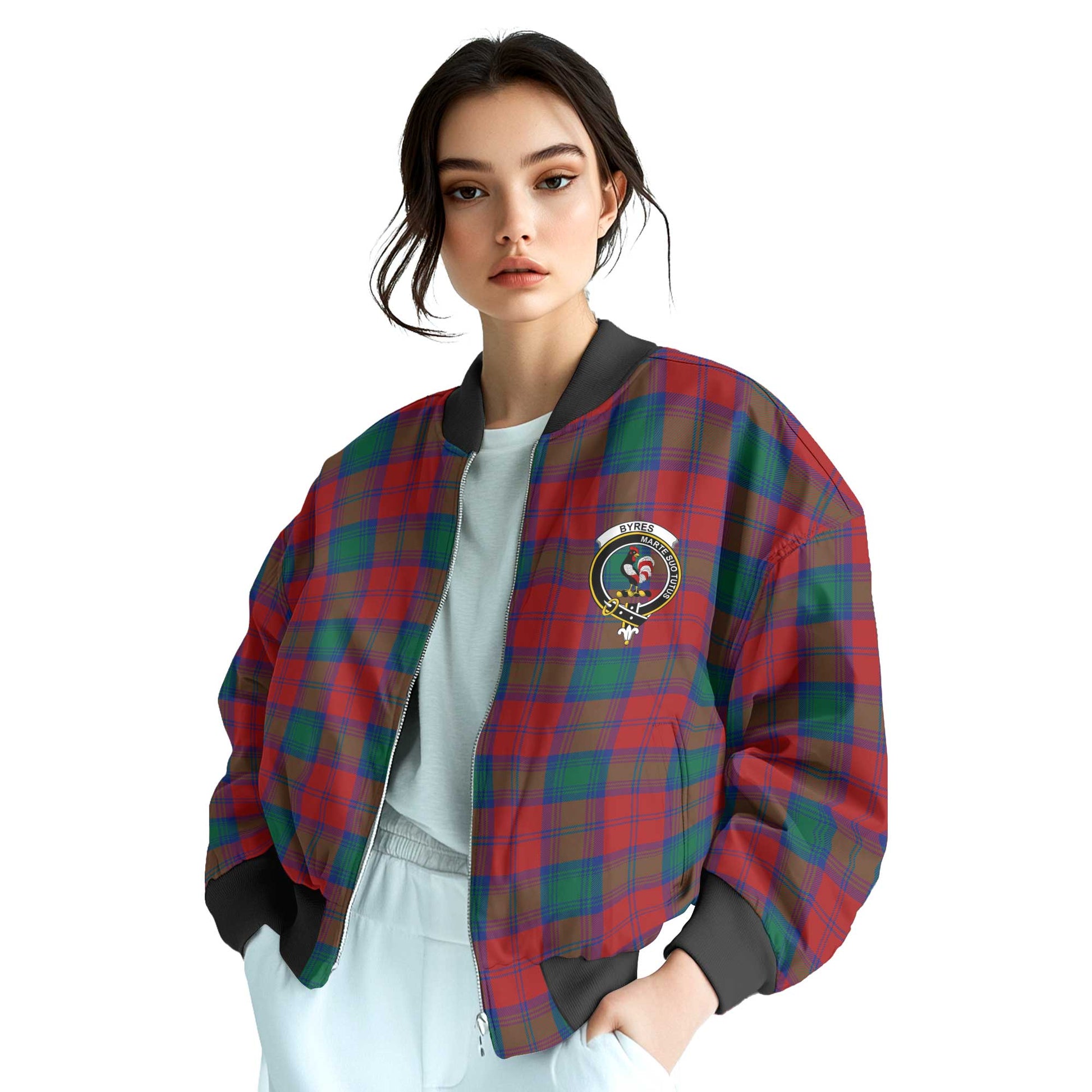 Clan Byres Tartan Women Bomber Jacket Crest And Plaid Basic Style