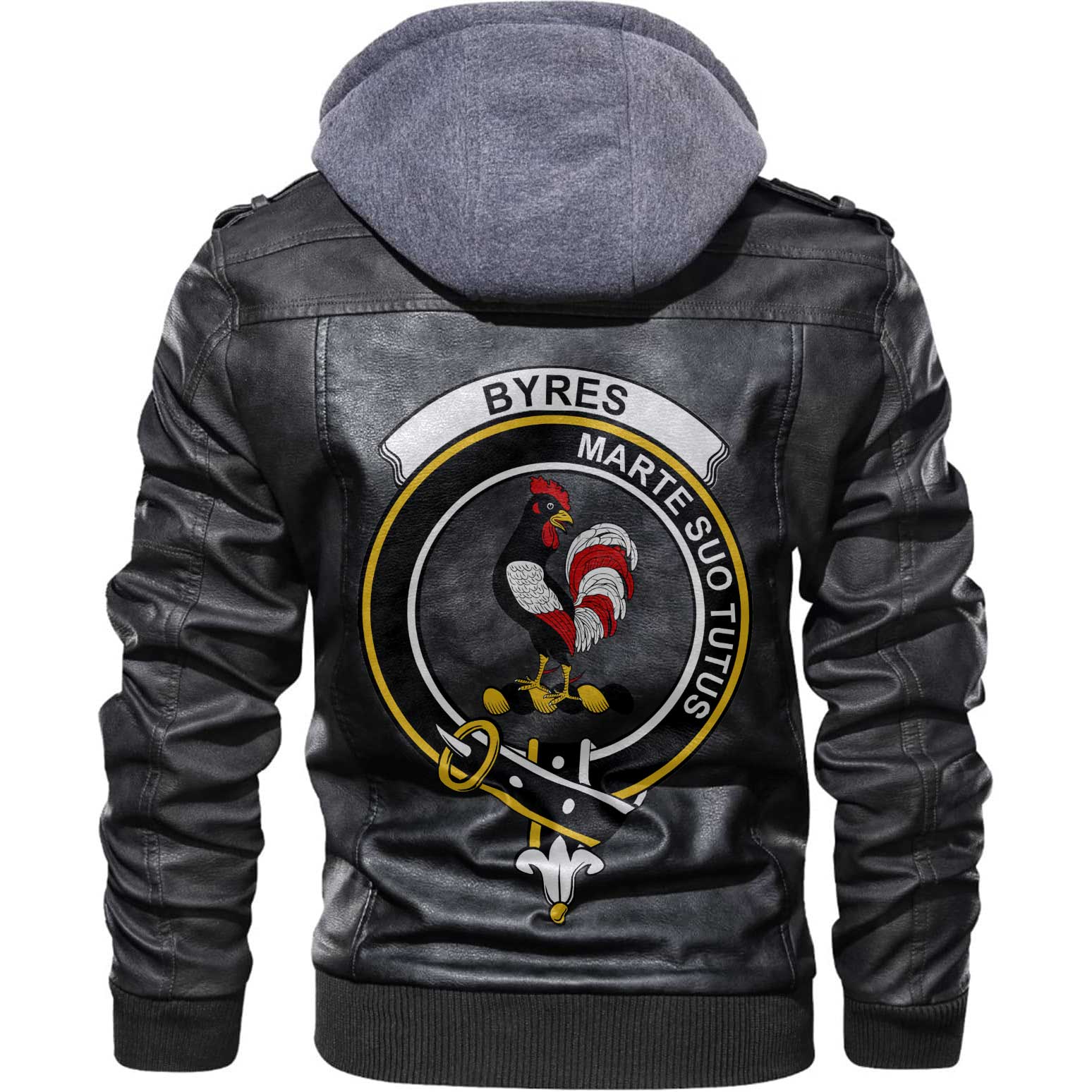 Clan Byres Tartan Zip Leather Jacket Crest And Plaid Basic Style