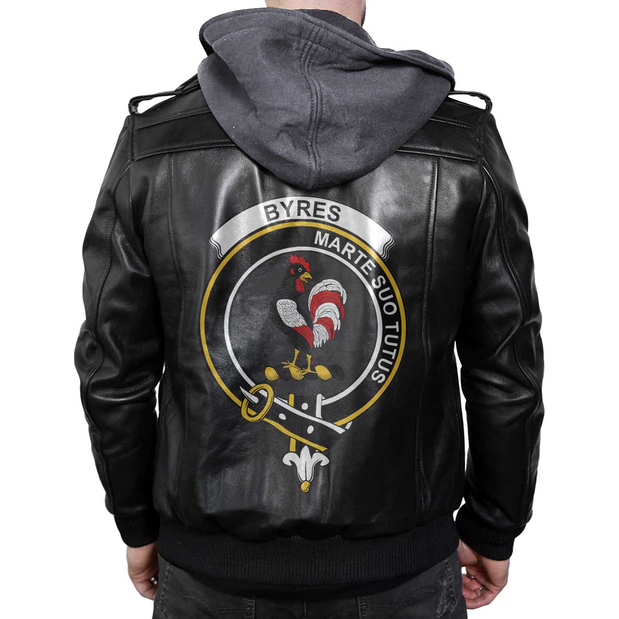 Clan Byres Tartan Zip Leather Jacket Crest And Plaid Basic Style