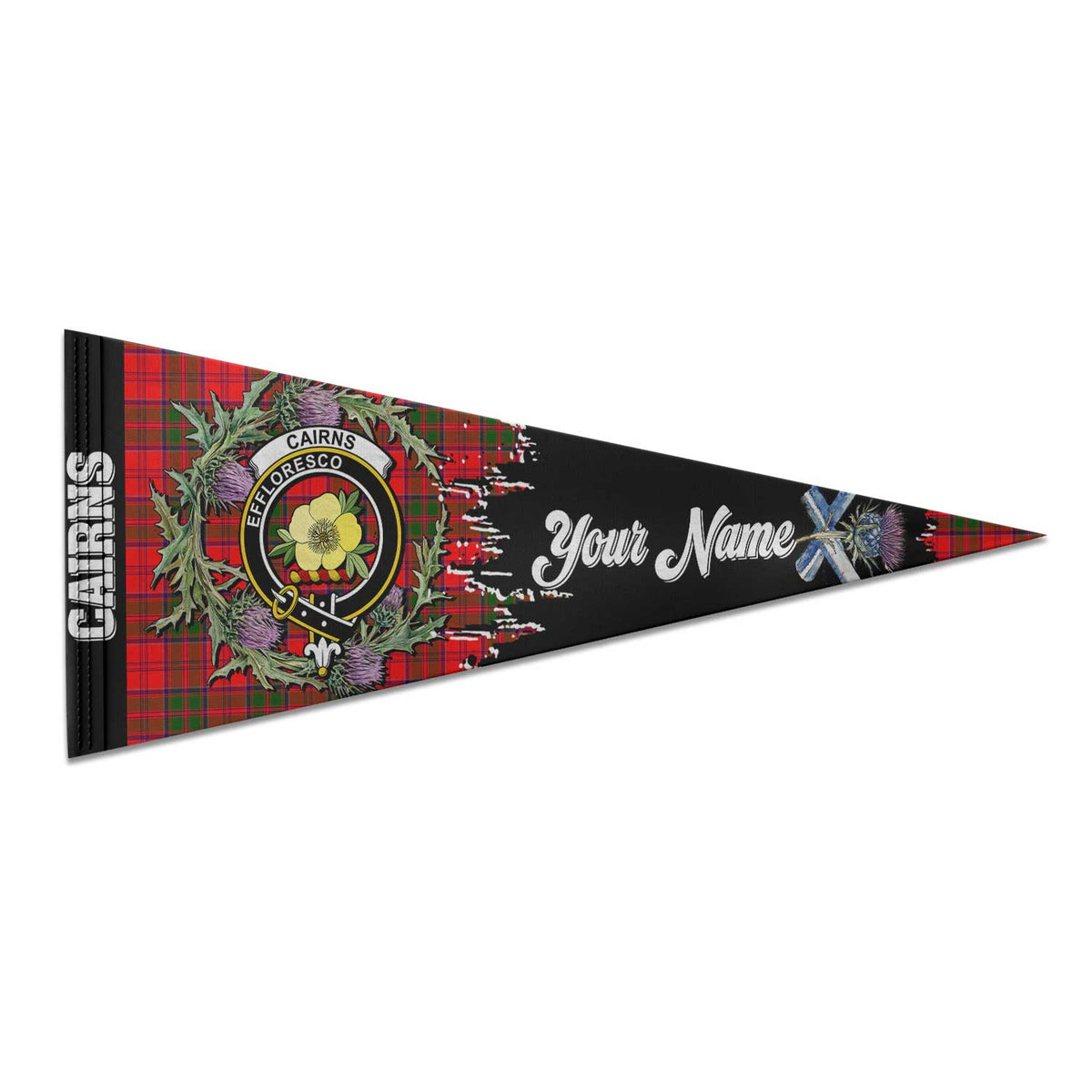 Clan Cairns Tartan Felt Pennant Crest And Plaid Basic Style