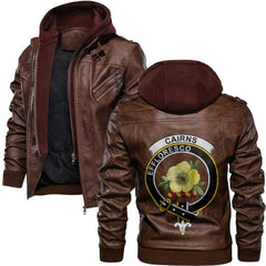 Clan Cairns Tartan Zip Leather Jacket Crest And Plaid Basic Style