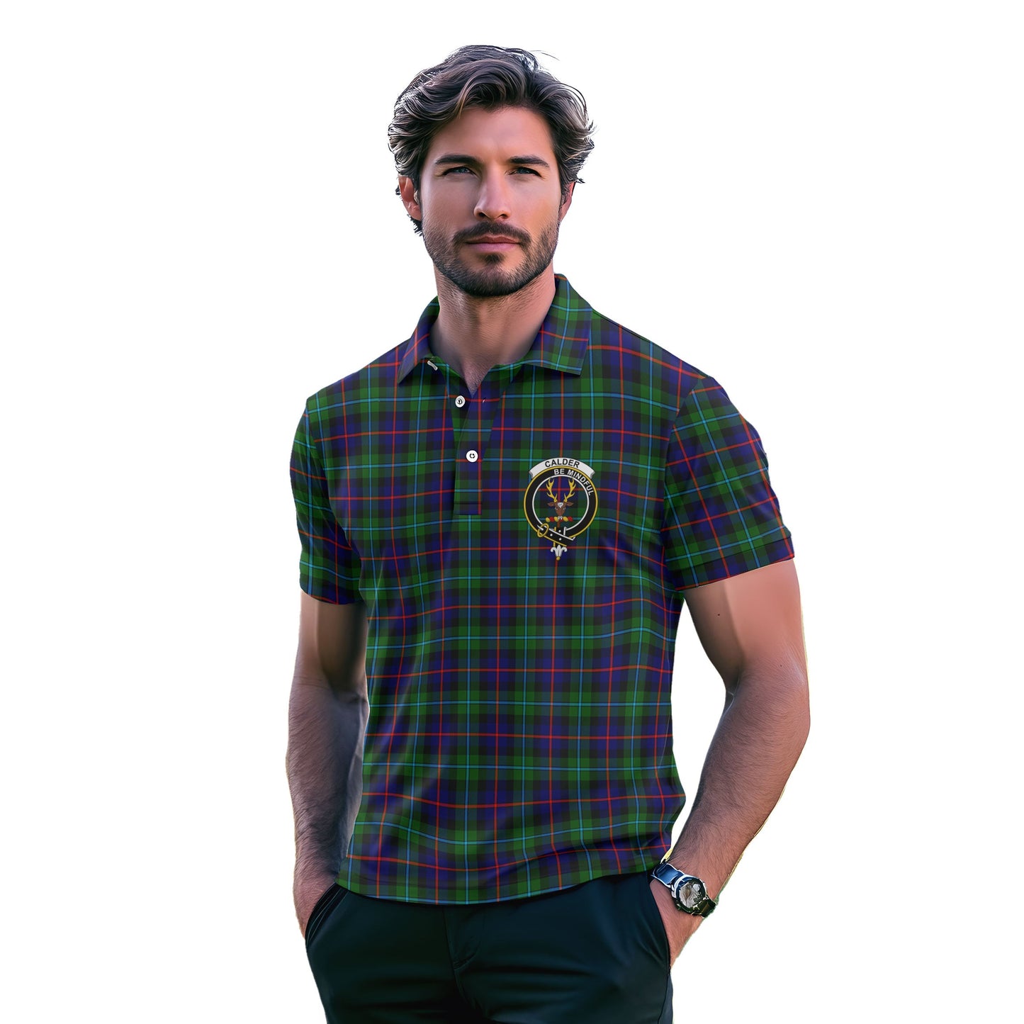 Clan Calder Tartan Golf Men Polo Shirt Crest And Plaid Basic Style