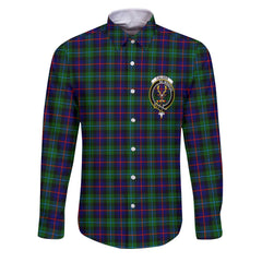 Clan Calder Tartan Long Sleeve Button Shirt Crest And Plaid Basic Style